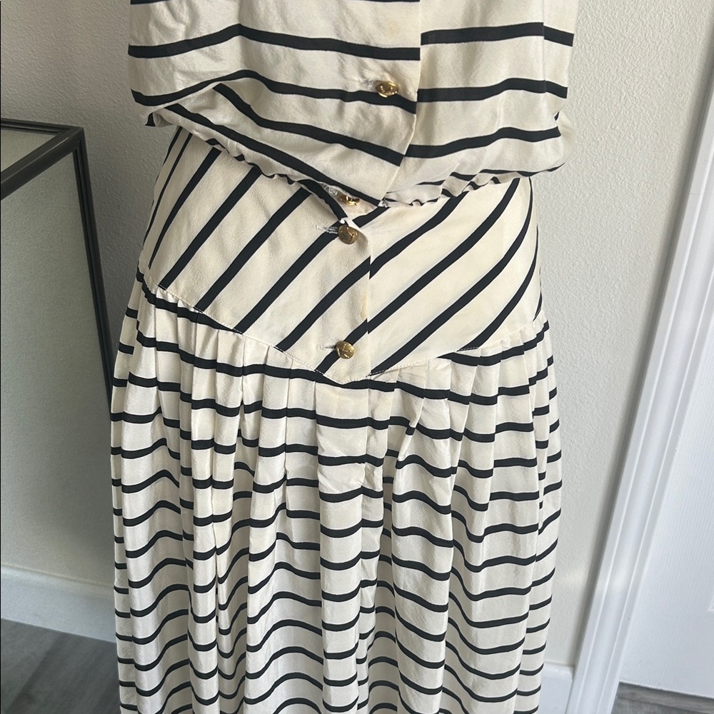 VINTAGE CHANEL SILK Striped Black and White Women's Dress - Picture 5 of 16